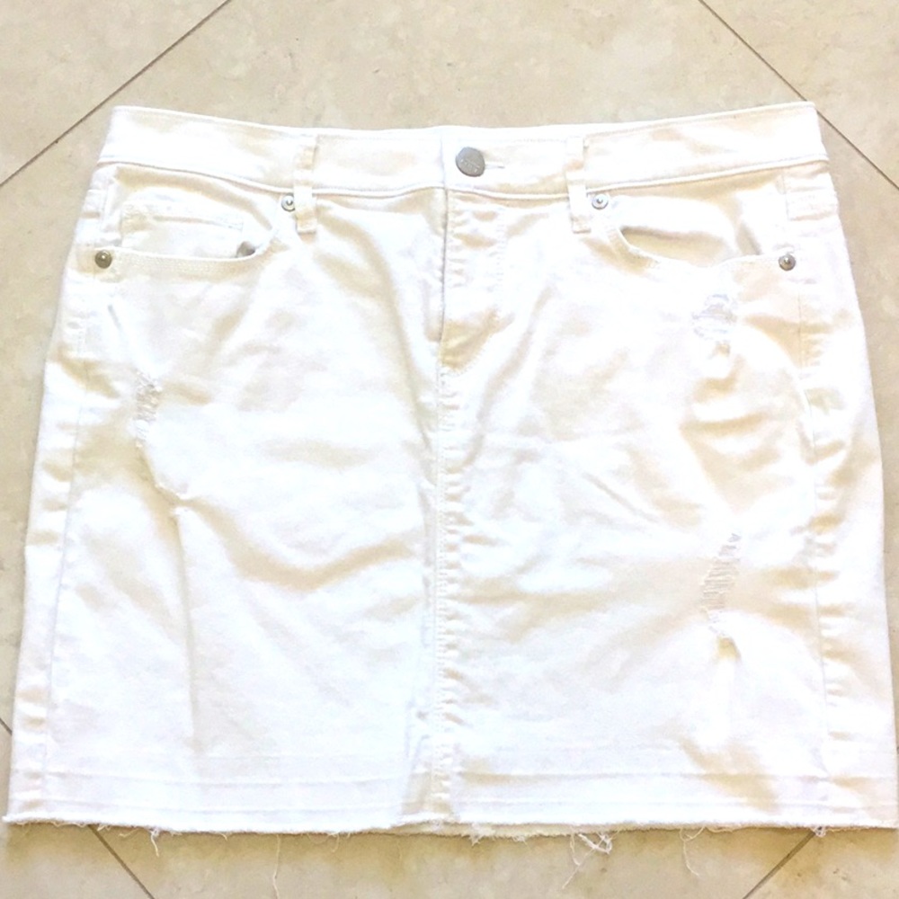 Loft white jean skirt distressed look and raw edge hem Like new!